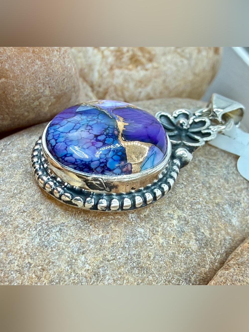 NWT Sterling Silver Purple Dahlia Pendant 925 Floral Artisan 2” Southwest Boho - Picture 7 of 17